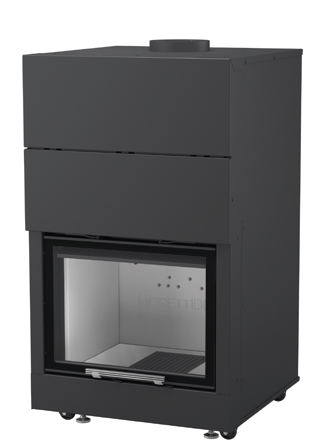 Focolare a legna Moretti Design MONODESIGN 70 con frontale vetrato e interno bianco
