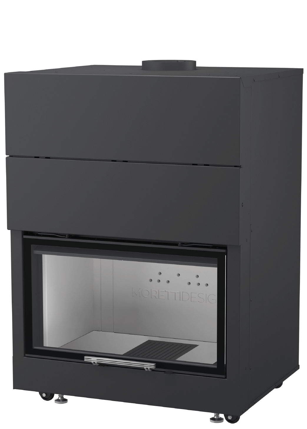 Focolare a legna Moretti Design MONODESIGN 80 con frontale vetrato e interno in refrattario bianco