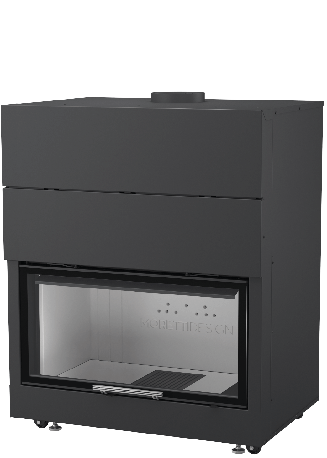 Focolare a legna Moretti Design MONODESIGN 90 con ampia porta frontale in vetro