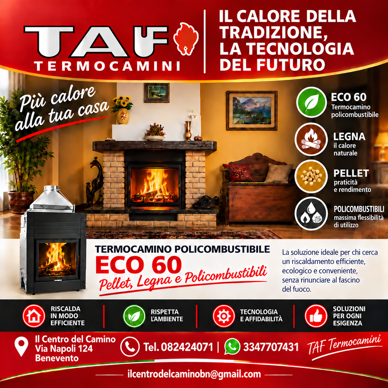 TAF Termocamini e termocamino ECO 60 policombustibile