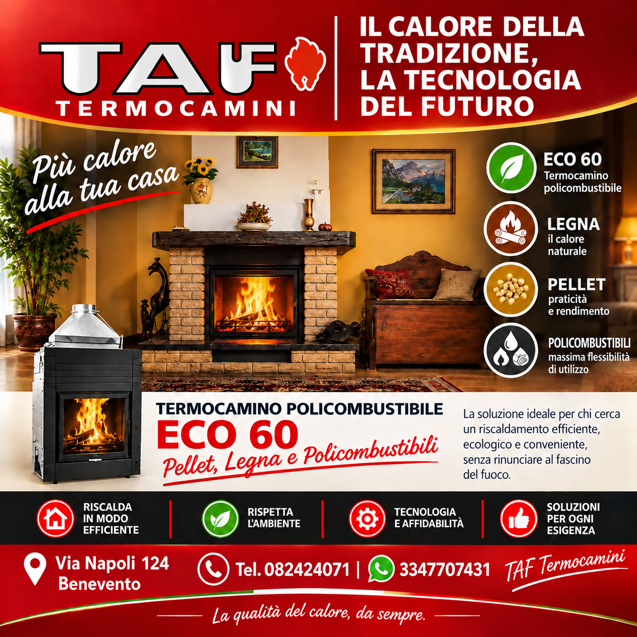 TAF Termocamini e termocamino ECO 60 policombustibile